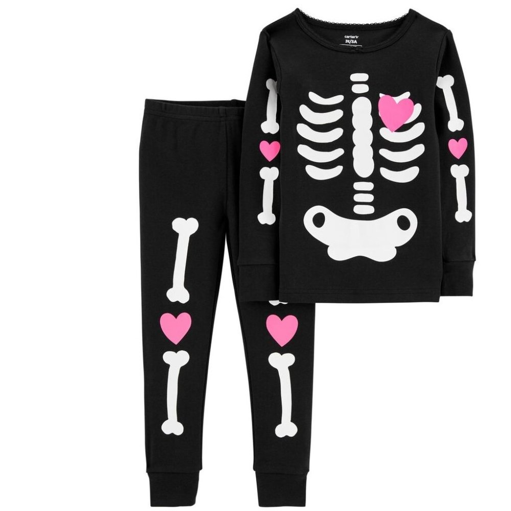 Baby Girls Carter's Halloween SKELETON Cotton Pajamas GLOWS 12 mo 24 mo NWT